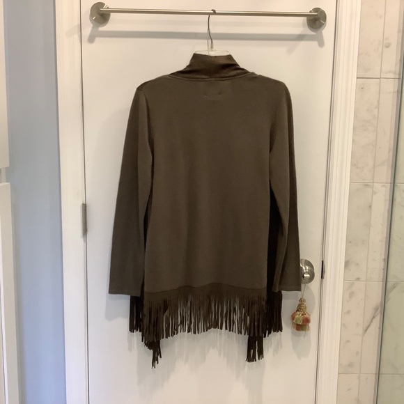 NWT Muche Et Muchette draped chocolate brown Faux Suede fringed sweater - Picture 2 of 11
